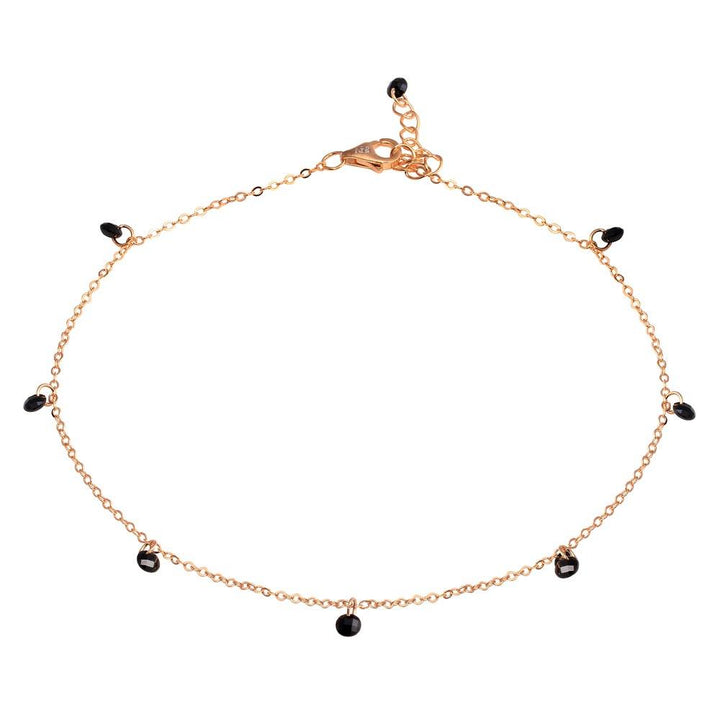 925 Sterling Silver Rose Gold Plated Dangling Black CZ Anklet