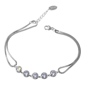 Sterling Silver Rhodium-Plated Double Strand Box Bracelet with Round CZ