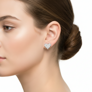 Silver 925 Rhodium-Plated Heart – shaped Pave CZ Stud Earrings