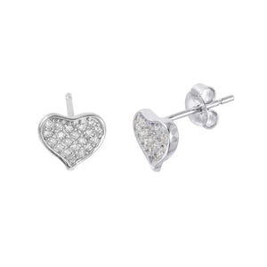 Silver 925 Rhodium-Plated Heart – shaped Pave CZ Stud Earrings