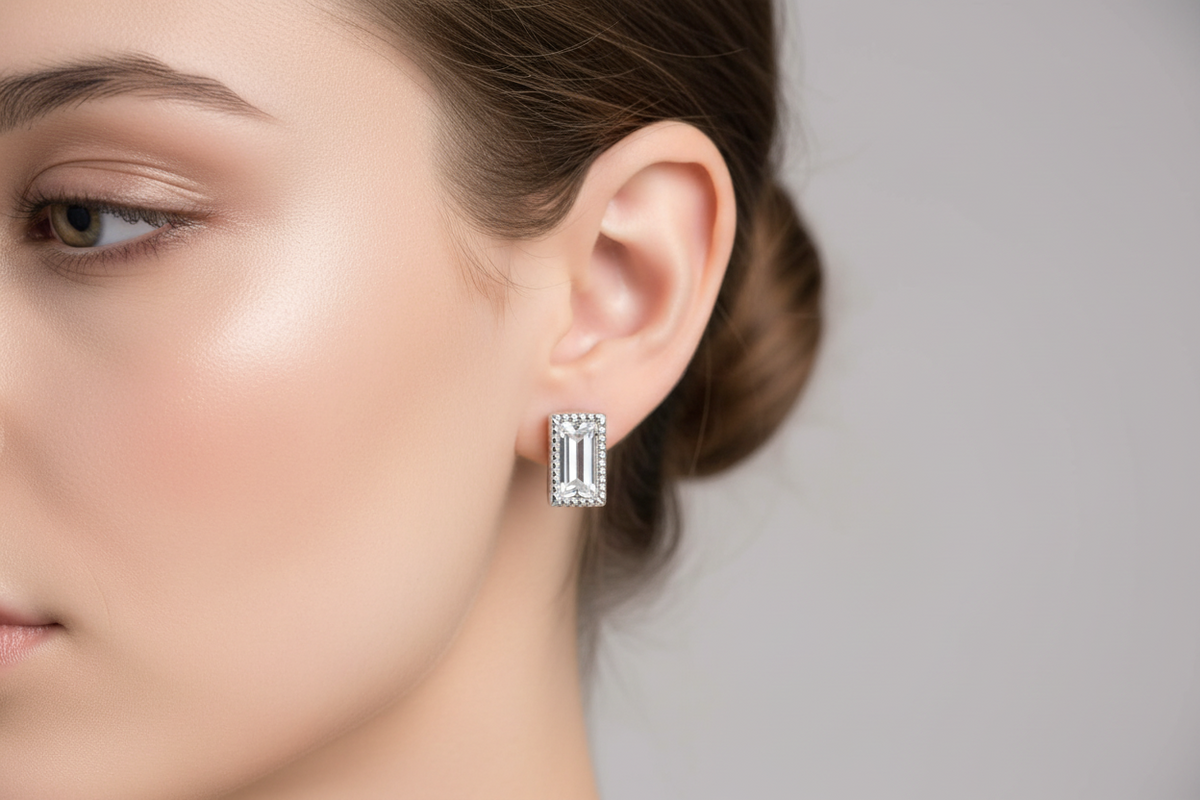 925 Sterling Silver Rectangle Clear CZ Stud Earrings