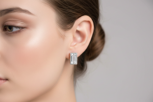 925 Sterling Silver Rectangle Clear CZ Stud Earrings