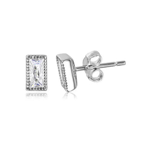 925 Sterling Silver Rectangle Clear CZ Stud Earrings
