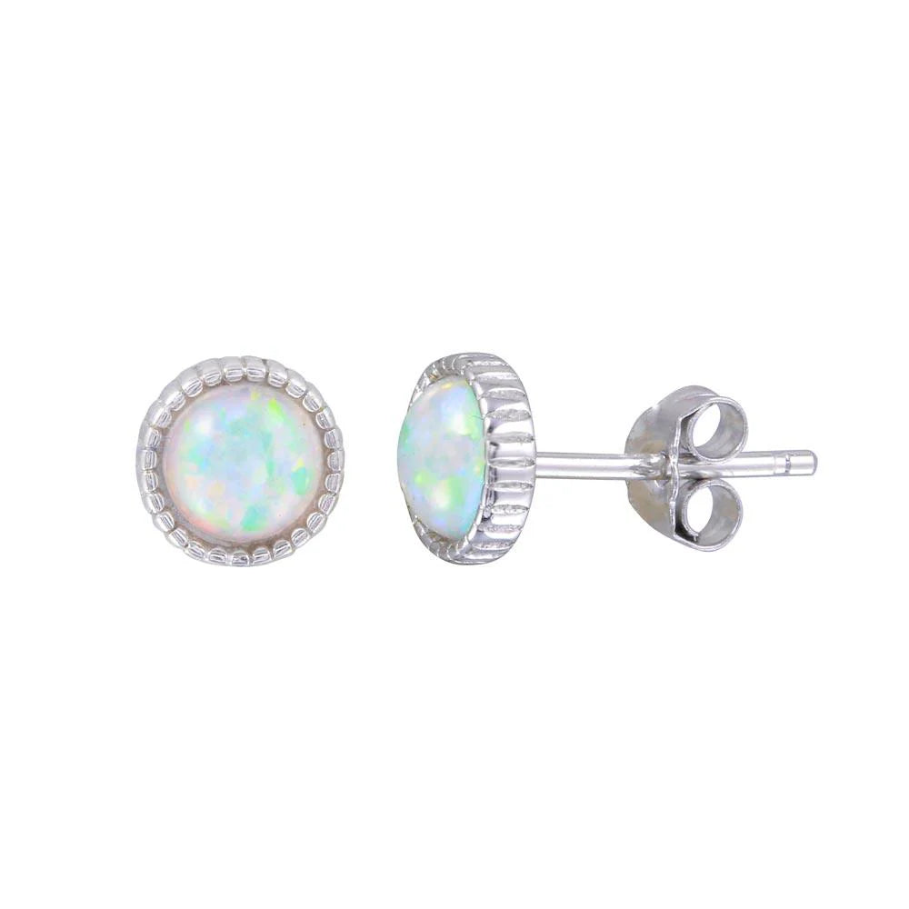 925 Rhodium Plated Sterling Silver Synthetic Opal Earrings