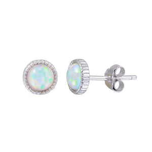 925 Rhodium Plated Sterling Silver Synthetic Opal Earrings