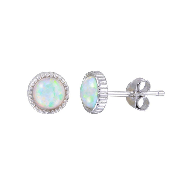 925 Rhodium Plated Sterling Silver Synthetic Opal Earrings