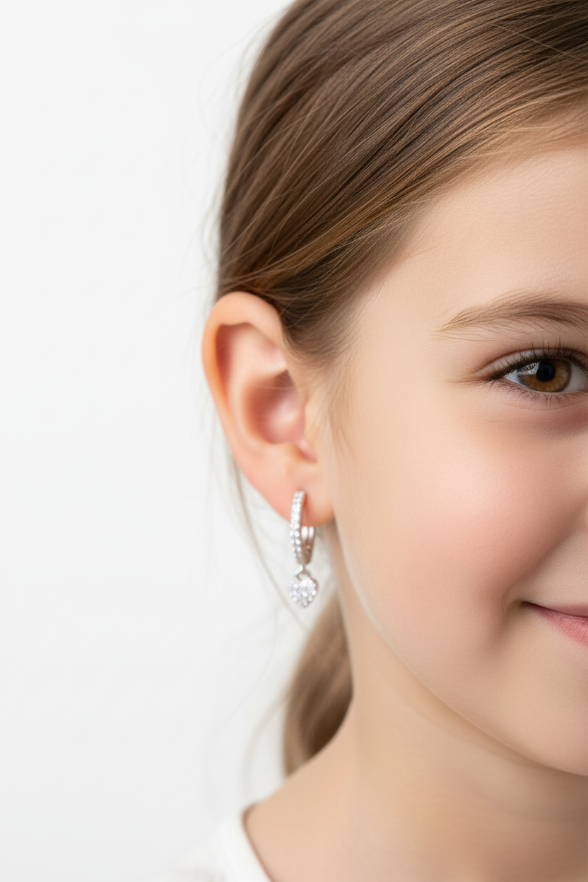 Sterling Silver Rhodium-Plated Sterling Silver Dangling CZ Heart huggie hoop Earring