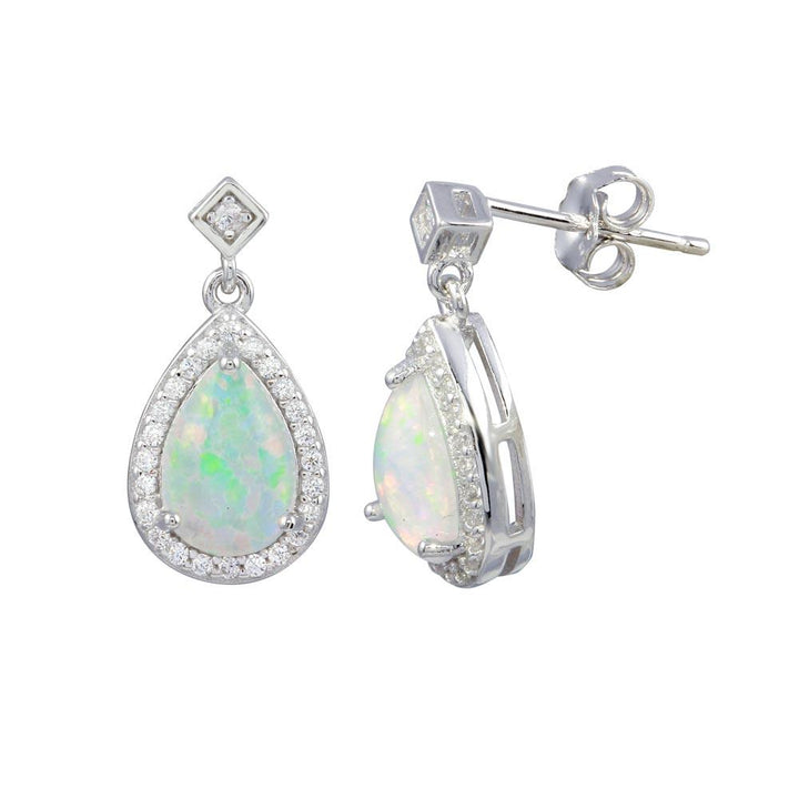 925 Rhodium Plated Sterling Silver Teardrop Earrings with Synthetic Opal