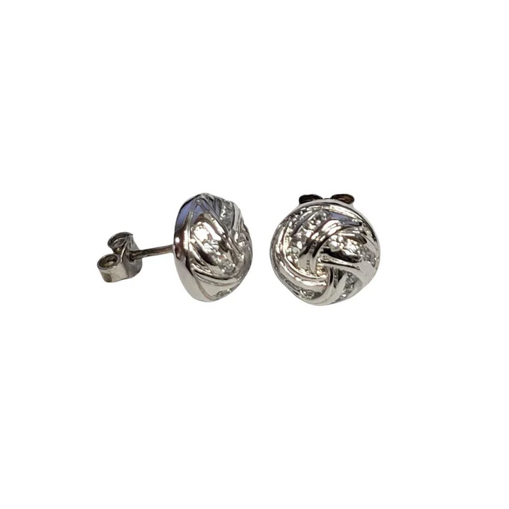 Silver 925 Rhodium-Plated Spiral Dome Clear CZ Stud Earrings