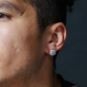 Rhodium Plated 925 Sterling Silver, Dome Clear CZ Stud Earring, 13mm