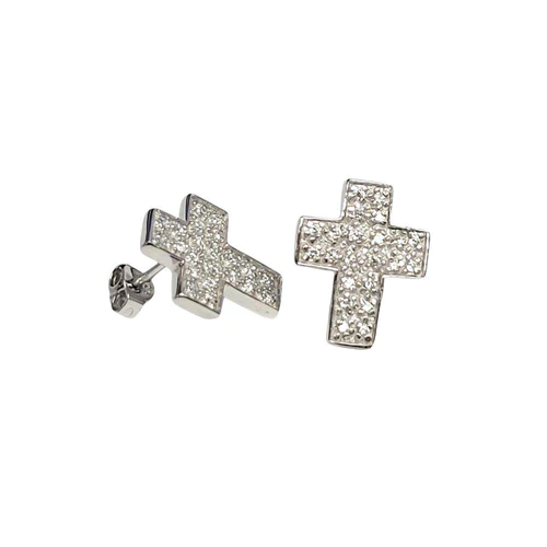 Final Price-Silver 925 Rhodium Plated Cross Micro PaveClear CZ Stud Earrings