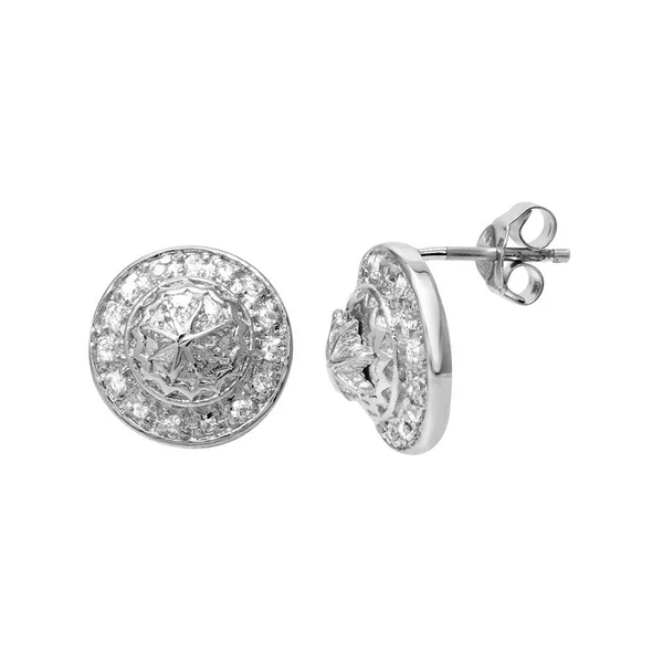 Sterling Silver Rhodium-Plated Stud Earrings set with Cubic Zirconia