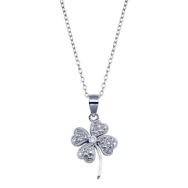 Silver Rhodium Plated Necklace with Clover