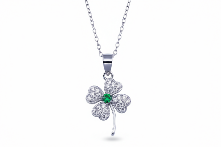 Sterling Silver Rhodium-Plated Necklace with Clover