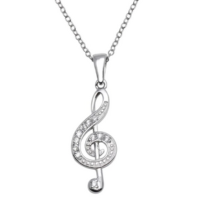 Silver Rhodium Plated Treble Clef Pendant Necklace