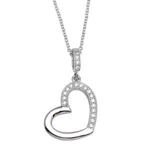 Rhodium Plated 925 Sterling Silver Open Heart Necklace with CZ