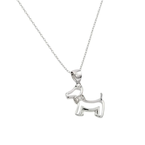 Silver Rhodium Plated Clear CZ Dog Necklace