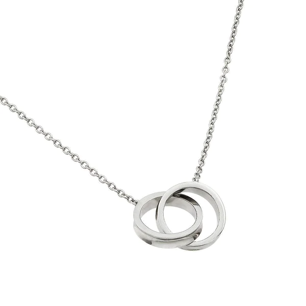 Silver Rhodium Plated Interlocking Rings Necklace