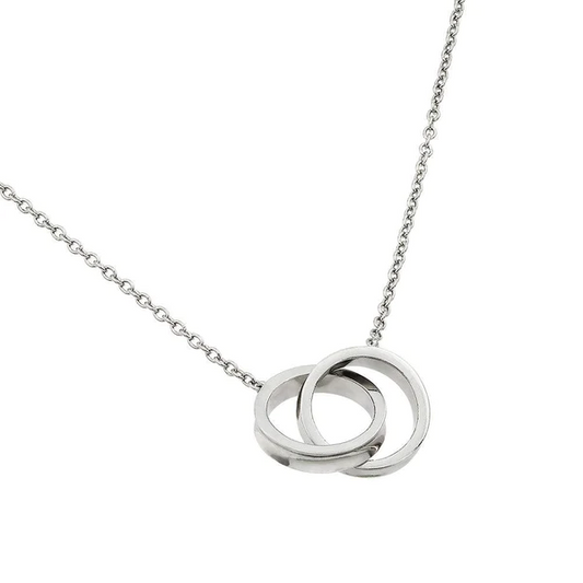 Silver Rhodium Plated Interlocking Rings Necklace