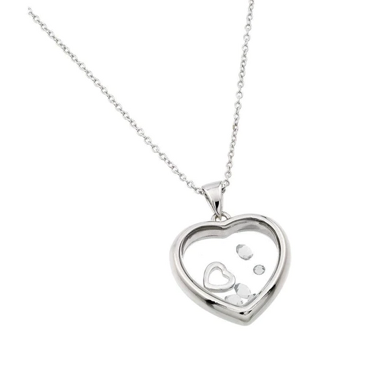 Silver Rhodium Plated Heart Necklace with Dancing CZ