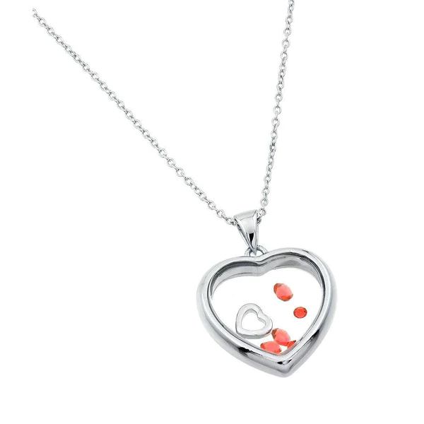 Silver Rhodium-Plated Birthstone Heart Pendant