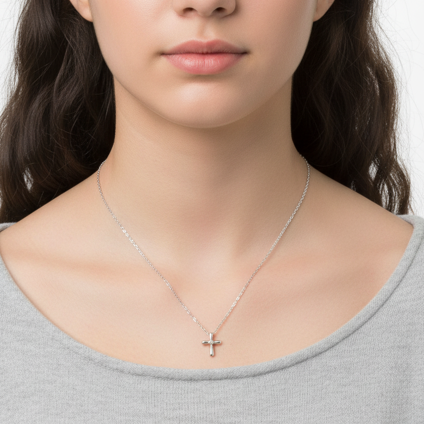 925 Sterling Silver Small Cross with CZ Necklace