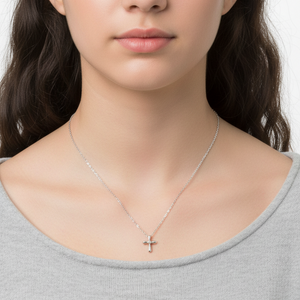 925 Sterling Silver Small Cross with CZ Necklace