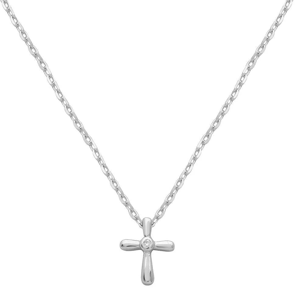 925 Sterling Silver Small Cross with CZ Necklace
