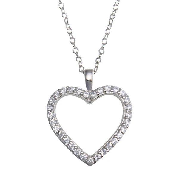 Sterling Silver 925 Necklace with Heart pendent set with Cubic Zirconia, Adjustable Chain 16 to 18 Inches