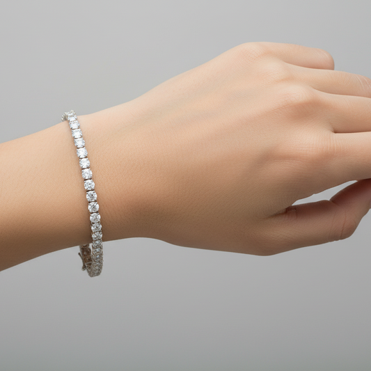 Sterling Silver Rhodium-Plated Round CZ Tennis Bracelet