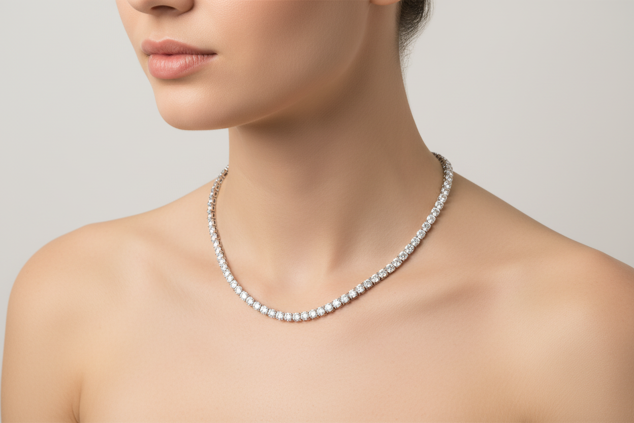 925 Sterling Silver Rhodium Plated Round CZ Tennis Necklace and Bracelet 3mm