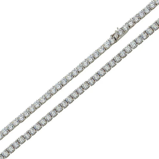 925 Sterling Silver Rhodium Plated Round CZ Tennis Necklace and Bracelet 3mm