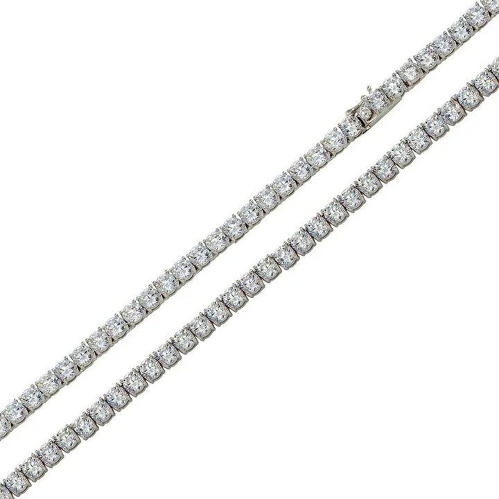 Sterling Silver Rhodium-Plated Round CZ Tennis Necklace and Bracelet 3mm
