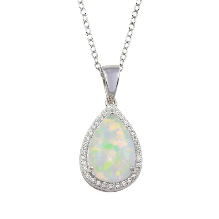 Sterling Silver Opal Teardrop Necklace