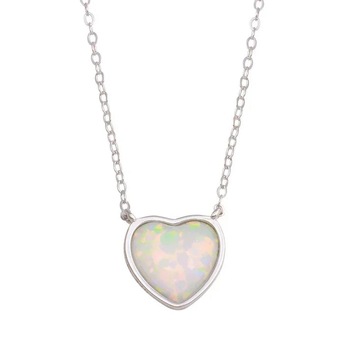 Sterling Silver Opal Heart Necklace