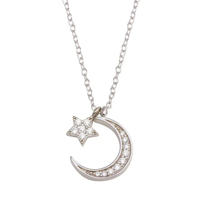 Sterling Silver CZ Dangling Flower Necklace
