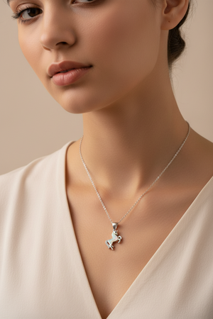 Rhodium Plated 925 Sterling Silver Unicorn Synthetic Opal Necklace with CZ