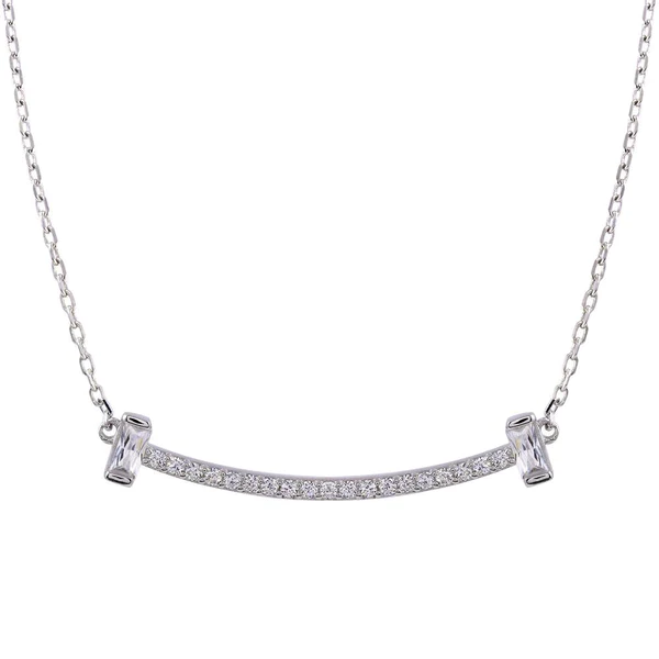 Silver Rhodium Plated CZ Bar Necklace