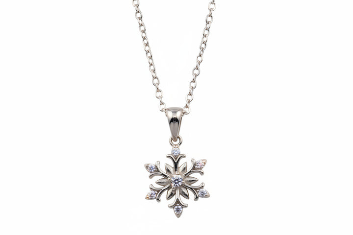 Sterling Silver Rhodium-Plated Snow Flakes CZ Necklace