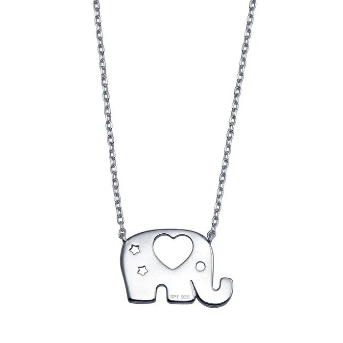 Sterling Silver Rhodium-Plated Sterling Silver Elephant Heat Star Necklace