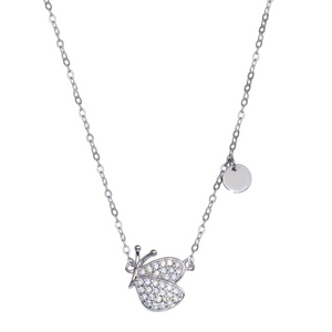 Silver Rhodium Plated Butterfly CZ Necklace
