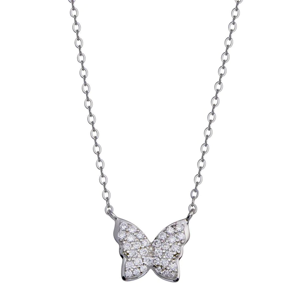 Silver Rhodium Plated Butterfly CZ Necklace