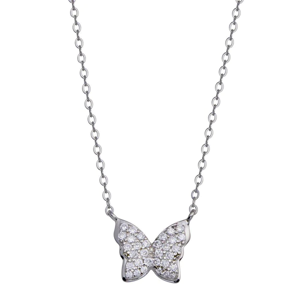 Silver Rhodium-Plated Butterfly CZ Necklace
