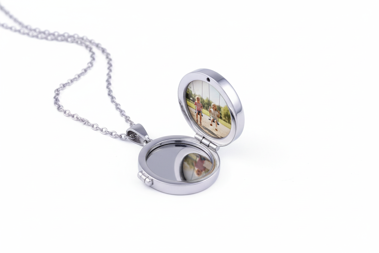 Silver Rhodium Plated Locket Necklace setting with CZ