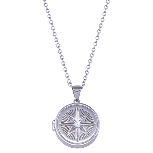 Silver Rhodium Plated Locket Necklace setting with CZ