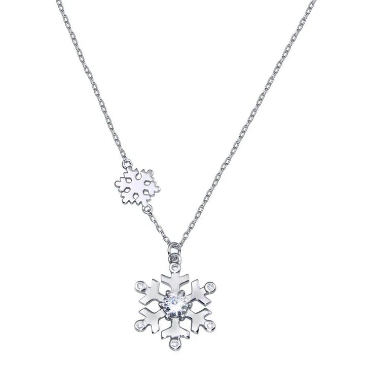 Sterling Silver Rhodium-Plated Snow Flakes CZ Necklace