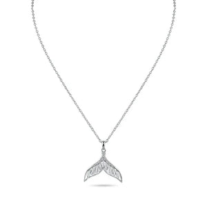 Rhodium Plated 925 Sterling Silver Whale Tail Clear Baguette CZ Necklace