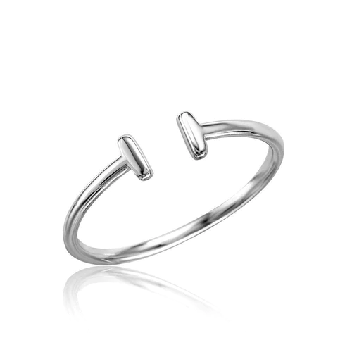 Silver 925 Rhodium-Plated Plain Open T Ring