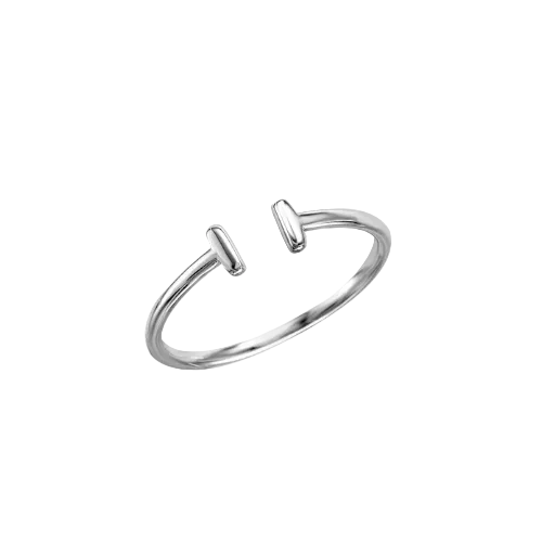 Silver 925 Rhodium-Plated Plain Open T Ring