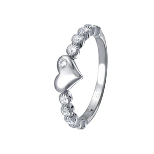 Silver 925 Rhodium-Plated CZ Heart Bubble Shank Ring